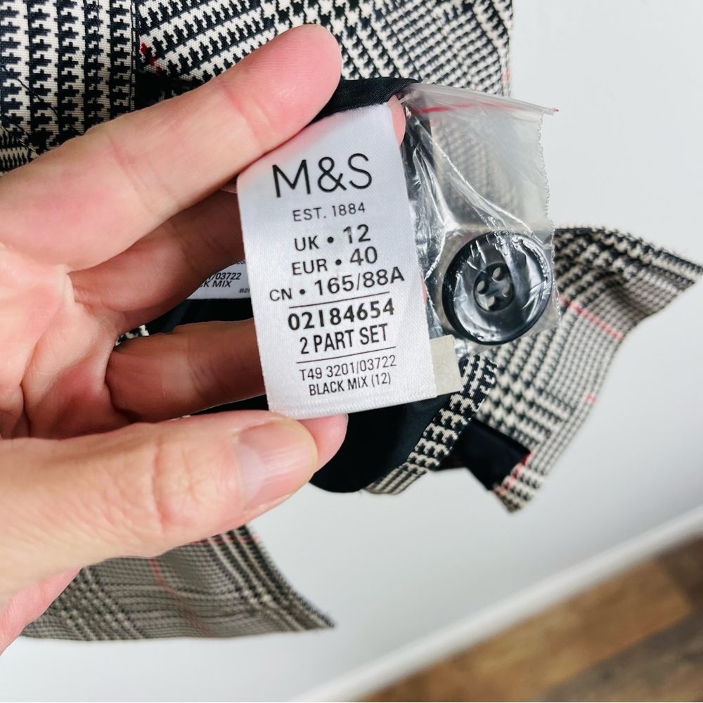 M&S black white plaid houndstooth lightweight trench belted jacket medium - Picture 7 of 9